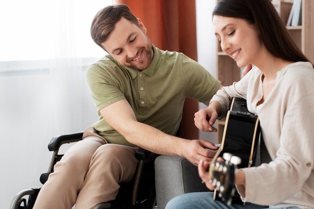 Support worker and participant sharing a moment at home